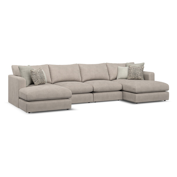 Mid Grey Fabric Sofas - 4 Seat Double Chaise End Sofa - Elston Range - Oak Furnitureland