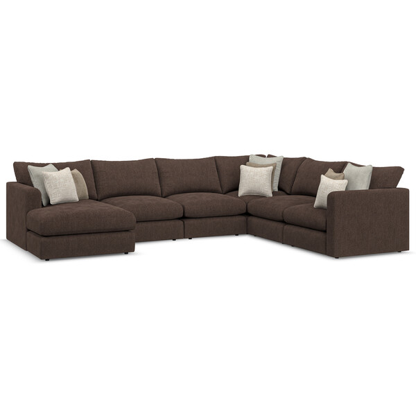 Cacao Fabric Sofas - 6 Seater Left Hand Corner Sofa with Chaise - Elston Range - Oak Furnitureland