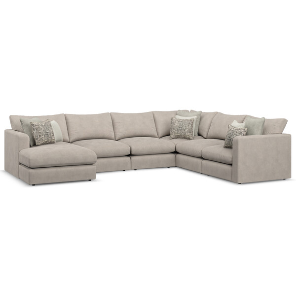 Mid Grey Fabric Sofas - 6 Seater Left Hand Corner Sofa with Chaise - Elston Range - Oak Furnitureland