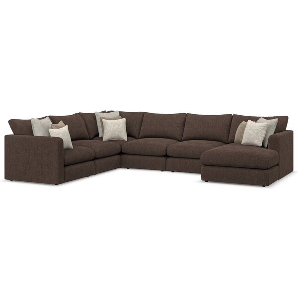 Cacao Fabric Sofas - 6 Seater Right Hand Corner Sofa with Chaise - Elston Range - Oak Furnitureland