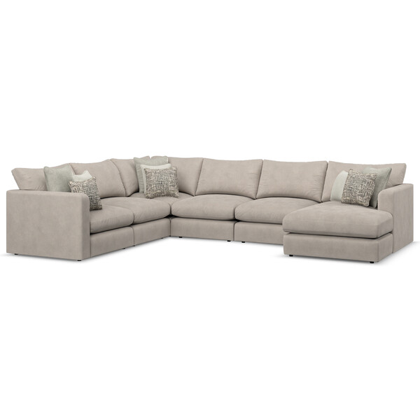 Mid Grey Fabric Sofas - 6 Seater Right Hand Corner Sofa with Chaise - Elston Range - Oak Furnitureland