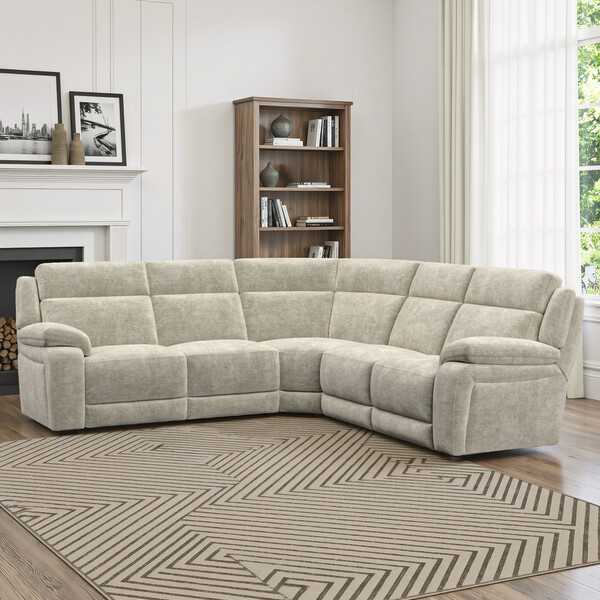 Plush Beige Fabric Sofas - Large Corner Recliner - Emerson Range - Oak Furnitureland