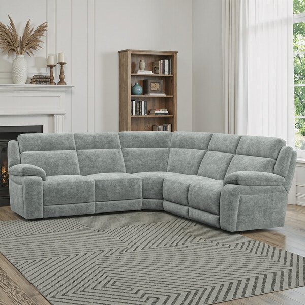 Plush Silver Fabric Sofas - Large Corner Recliner - Emerson Range - Oak Furnitureland