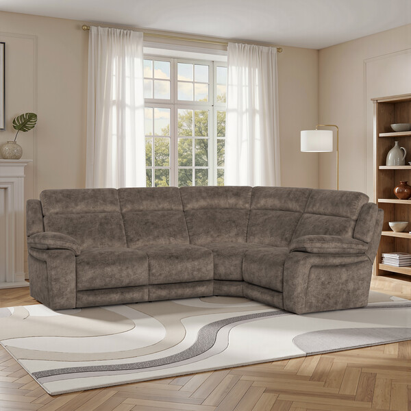 Dapple Chocolate Fabric Sofas - Corner Electric Recliner Left Hand - Emerson Range - Oak Furnitureland
