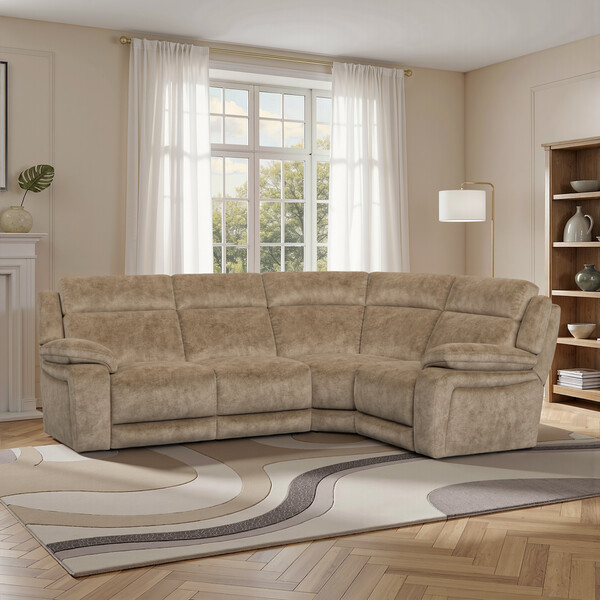 Dapple Taupe Fabric Sofas - Corner Electric Recliner Left Hand - Emerson Range - Oak Furnitureland