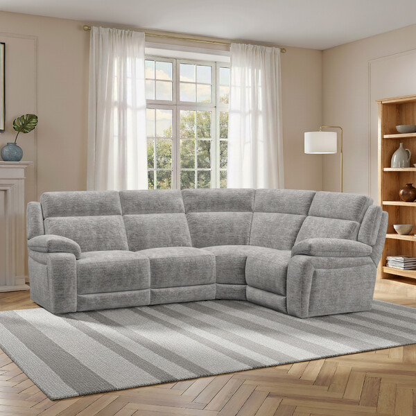 Luxe Grey Fabric Sofas - Corner Electric Recliner Left Hand - Emerson Range - Oak Furnitureland