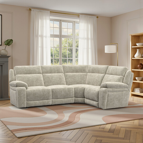 Plush Beige Fabric Sofas - Corner Electric Recliner Left Hand - Emerson Range - Oak Furnitureland