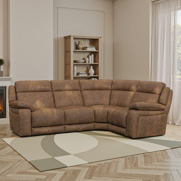 Ranch Brown Fabric Sofas - Corner Sofa Left Hand - Emerson Range - Oak Furnitureland