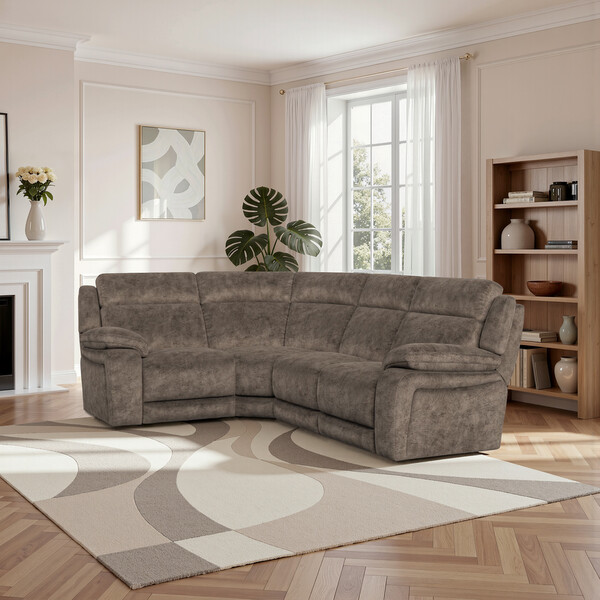 Dapple Chocolate Fabric Sofas - Corner Electric Recliner Right Hand - Emerson Range - Oak Furnitureland