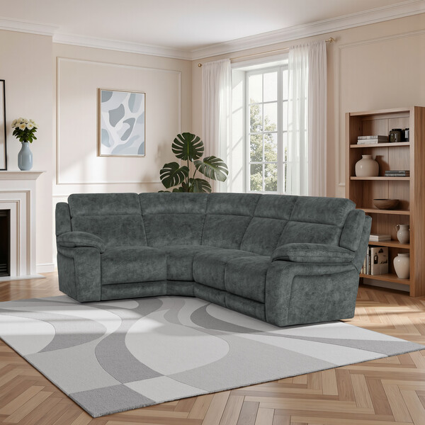 Dapple Grey Fabric Sofas - Corner Electric Recliner Right Hand - Emerson Range - Oak Furnitureland