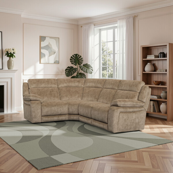 Dapple Taupe Fabric Sofas - Corner Electric Recliner Right Hand - Emerson Range - Oak Furnitureland