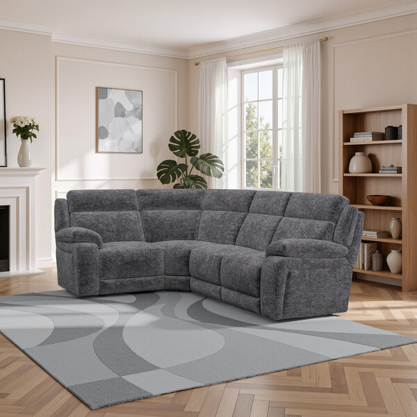 Luxe Charcoal Fabric Sofas - Corner Electric Recliner Right Hand - Emerson Range - Oak Furnitureland