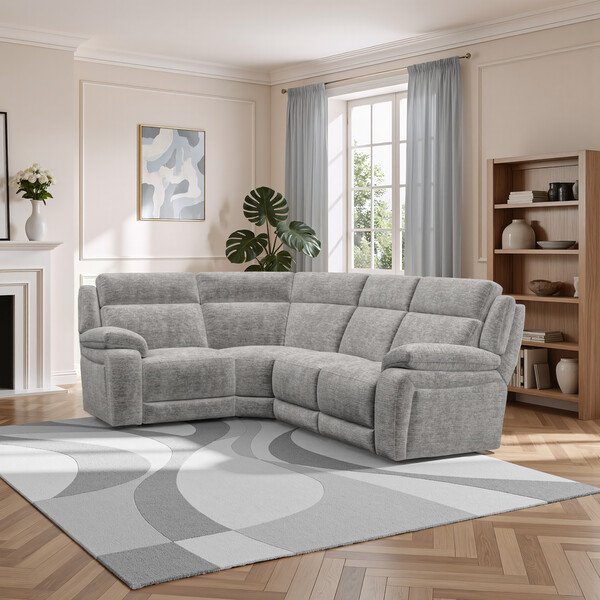 Luxe Grey Fabric Sofas - Corner Electric Recliner Right Hand - Emerson Range - Oak Furnitureland