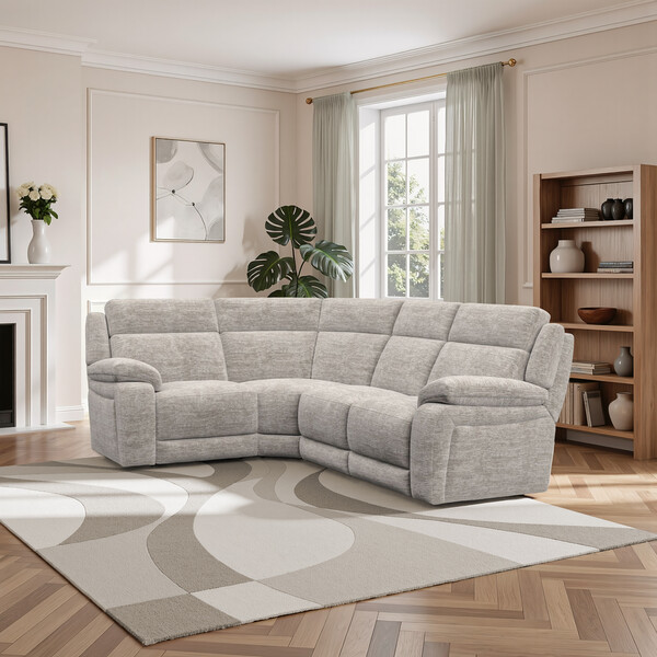 Luxe Natural Fabric Sofas - Corner Electric Recliner Right Hand - Emerson Range - Oak Furnitureland