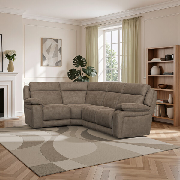 Miller Earth Brown Fabric Sofas - Corner Electric Recliner Right Hand - Emerson Range - Oak Furnitureland