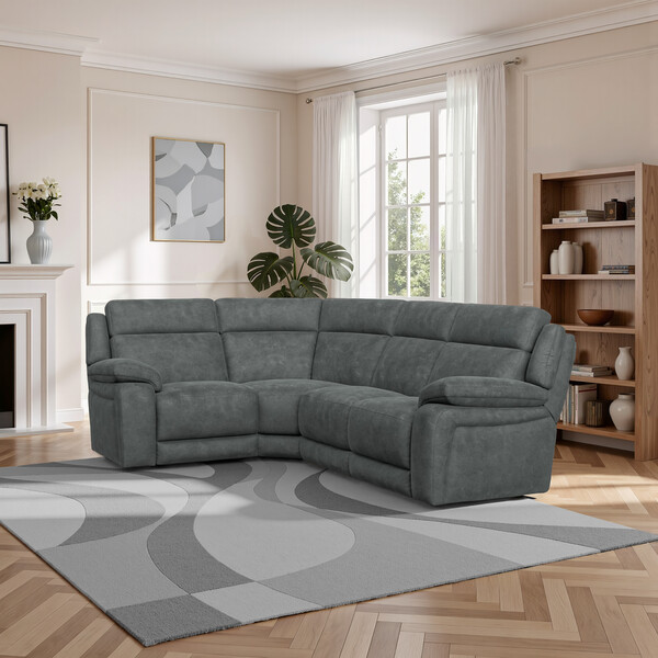 Miller Grey Fabric Sofas - Corner Electric Recliner Right Hand - Emerson Range - Oak Furnitureland