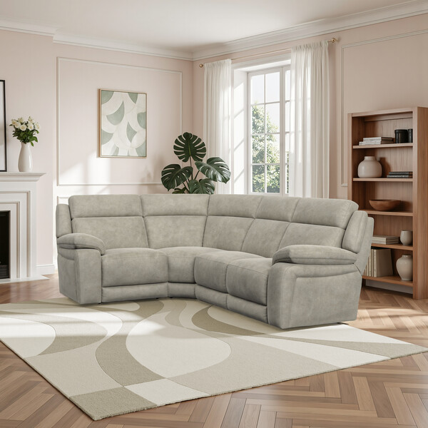 Miller Taupe Fabric Sofas - Corner Electric Recliner Right Hand - Emerson Range - Oak Furnitureland