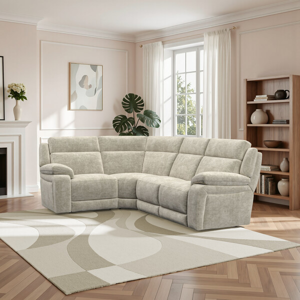 Plush Beige Fabric Sofas - Corner Electric Recliner Right Hand - Emerson Range - Oak Furnitureland