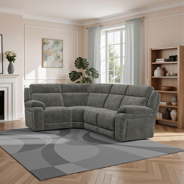 Plush Charcoal Fabric Sofas - Corner Electric Recliner Right Hand - Emerson Range - Oak Furnitureland