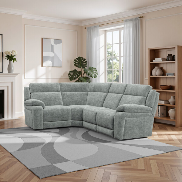 Plush Silver Fabric Sofas - Corner Electric Recliner Right Hand - Emerson Range - Oak Furnitureland