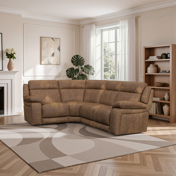 Ranch Brown Fabric Sofas - Corner Electric Recliner Right Hand - Emerson Range - Oak Furnitureland