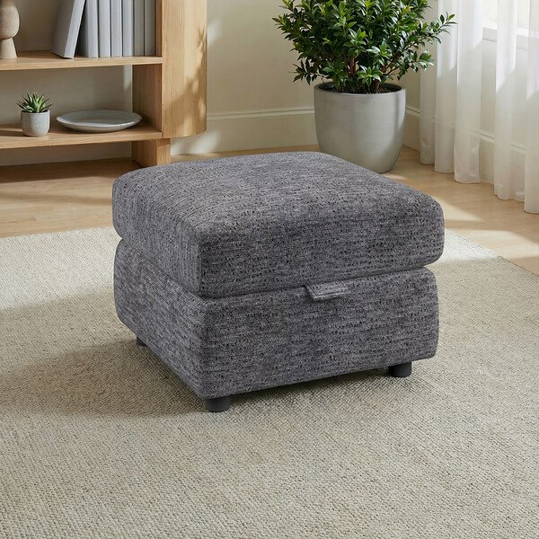 Luxe Charcoal Fabric Sofas - Storage Footstool - Emerson Range - Oak Furnitureland