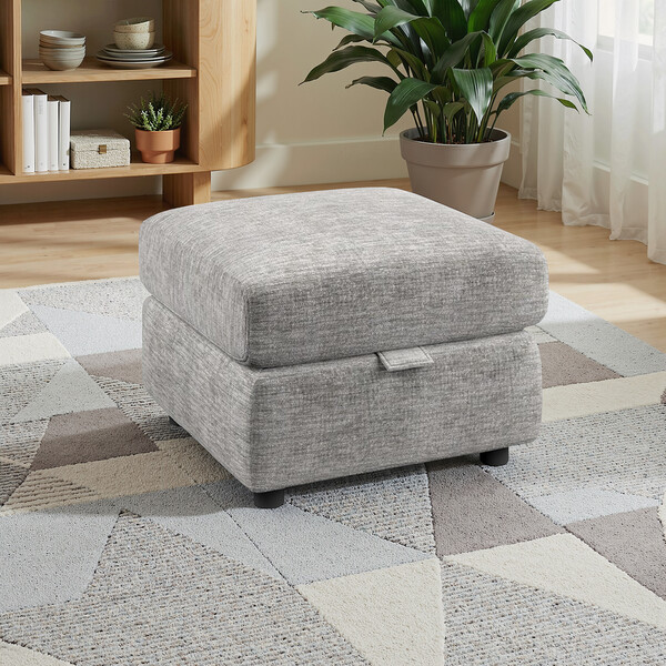 Luxe Grey Fabric Sofas - Storage Footstool - Emerson Range - Oak Furnitureland