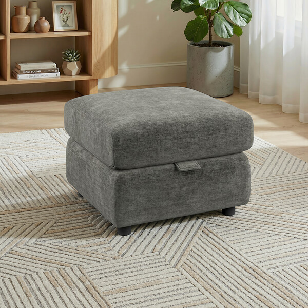 Plush Charcoal Fabric Sofas - Storage Footstool - Emerson Range - Oak Furnitureland