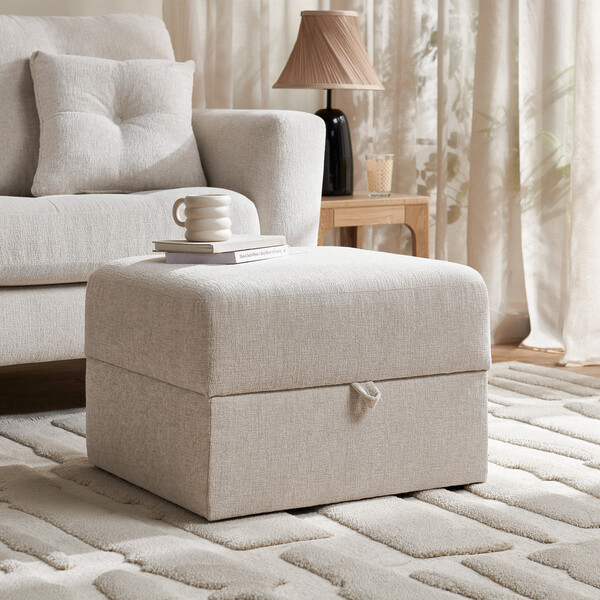 Cream Fabric Sofas - Storage Footstool - Eton Range - Oak Furnitureland