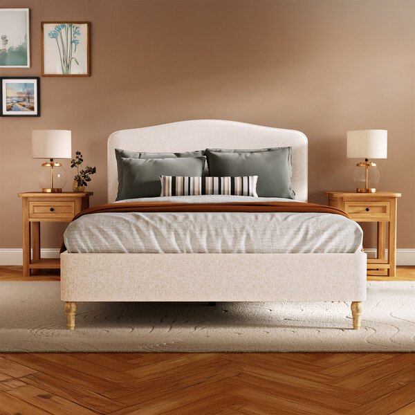 Carina Parchment Fabric Upholstered Beds - Double Bed - Evesham Range - Oak Furnitureland