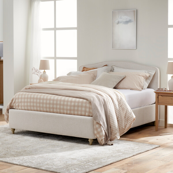 Carina Parchment Fabric Upholstered Beds - Double Ottoman Bed - Evesham Range - Oak Furnitureland