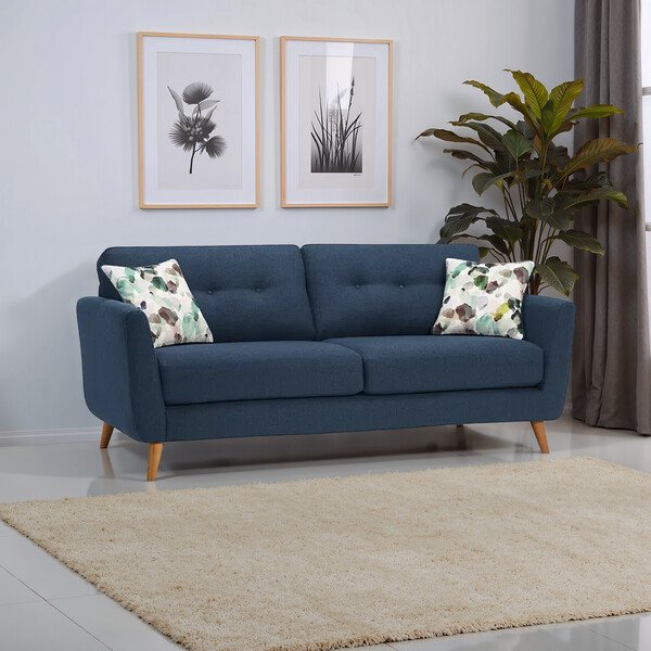 Blue Fabric Sofas - 3 Seater Sofa - Evie Range - Oak Furnitureland