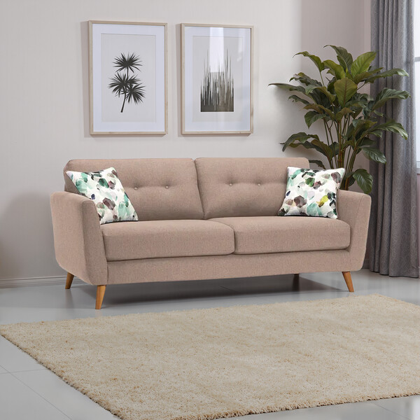 Mink Fabric Sofas - 3 Seater Sofa - Evie Range - Oak Furnitureland
