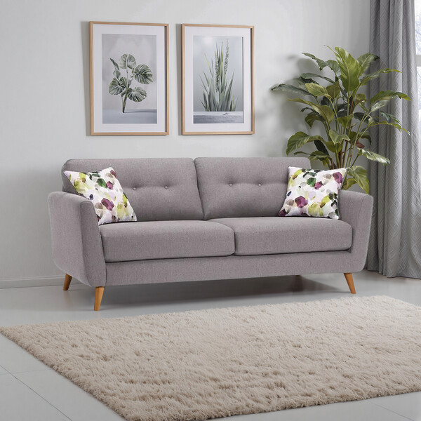 Silver Fabric Sofas - 3 Seater Sofa - Evie Range - Oak Furnitureland