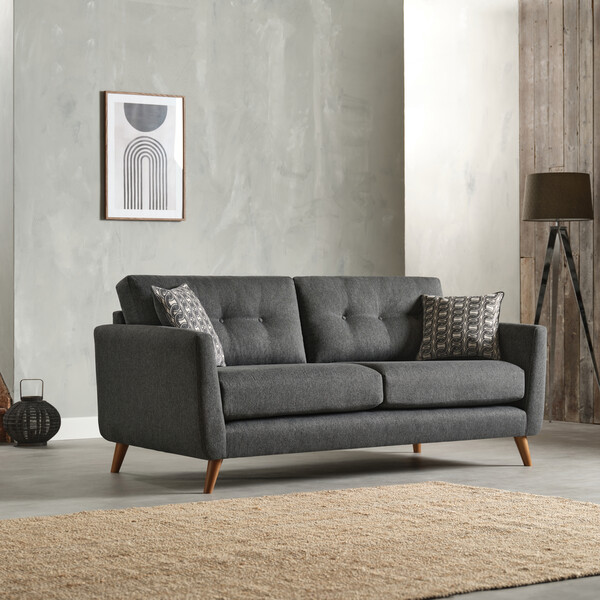 Rosa Charcoal Fabric Sofas - 3 Seater Sofa - Evie Range - Oak Furnitureland