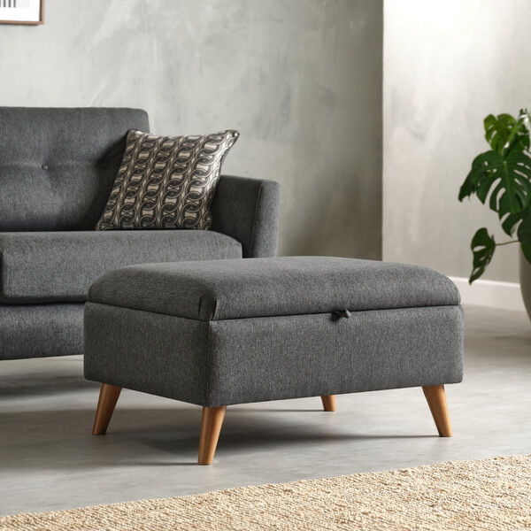Rosa Charcoal Fabric Sofas - Storage Footstool - Evie Range - Oak Furnitureland