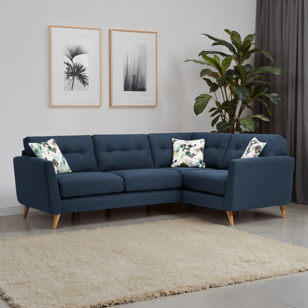 Blue Fabric Sofas - Corner Sofa Left Hand - Evie Range - Oak Furnitureland