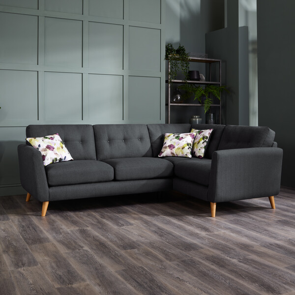 Charcoal Fabric Sofas - Corner Sofa Left Hand - Evie Range - Oak Furnitureland