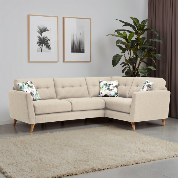 Ivory Fabric Sofas - Corner Sofa Left Hand - Evie Range - Oak Furnitureland