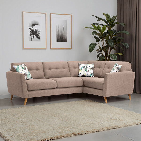 Mink Fabric Sofas - Corner Sofa Left Hand - Evie Range - Oak Furnitureland