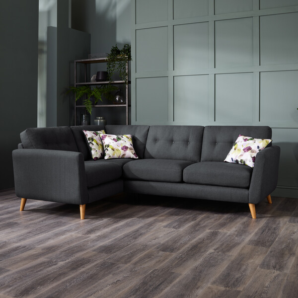Charcoal Fabric Sofas - Corner Sofa Right Hand - Evie Range - Oak Furnitureland