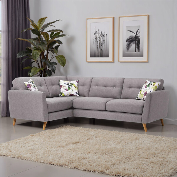 Silver Fabric Sofas - Corner Sofa Right Hand - Evie Range - Oak Furnitureland