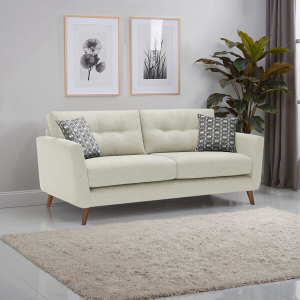 Rosa Sand Fabric Sofas - 3 Seater Sofa - Evie Range - Oak Furnitureland