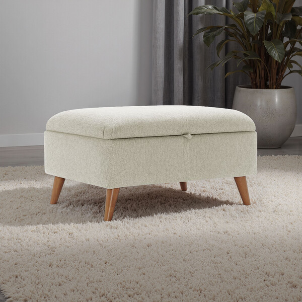 Rosa Sand Fabric Sofas - Storage Footstool - Evie Range - Oak Furnitureland