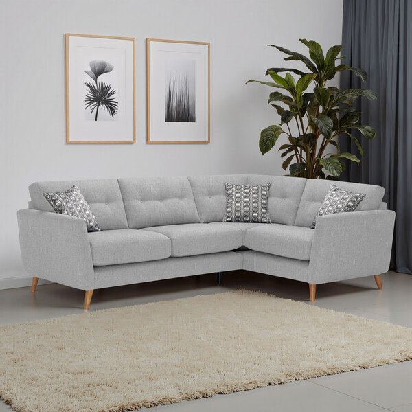 Rosa Silver Fabric Sofas - Corner Sofa Left Hand - Evie Range - Oak Furnitureland