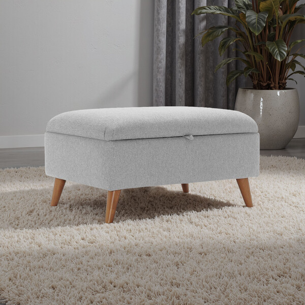 Rosa Silver Fabric Sofas - Storage Footstool - Evie Range - Oak Furnitureland