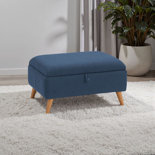 Blue Fabric Sofas - Storage Footstool - Evie Range - Oak Furnitureland