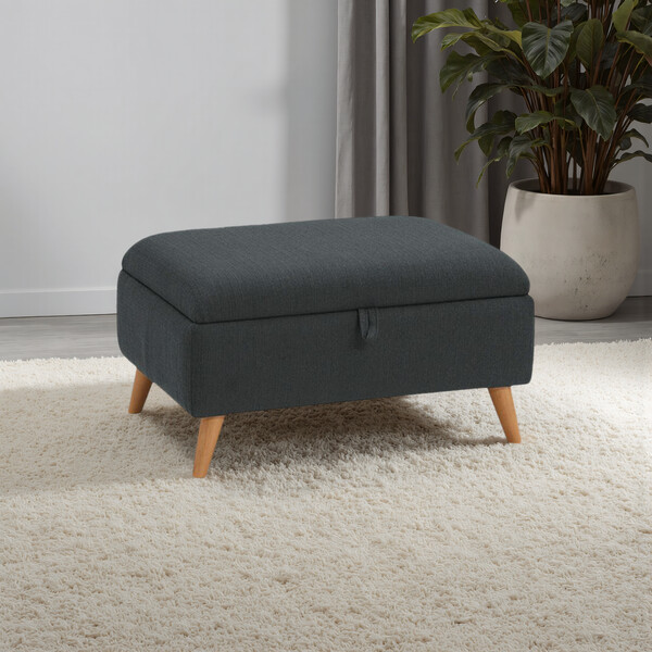 Charcoal Fabric Sofas - Storage Footstool - Evie Range - Oak Furnitureland