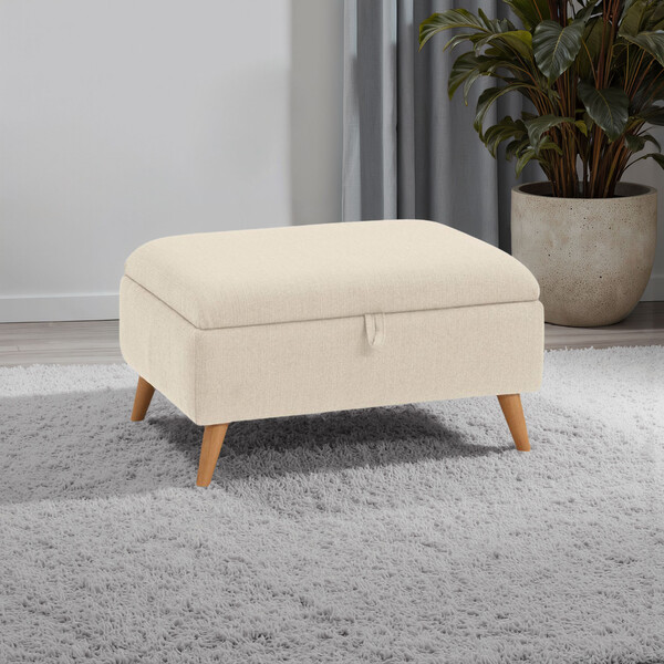 Ivory Fabric Sofas - Storage Footstool - Evie Range - Oak Furnitureland