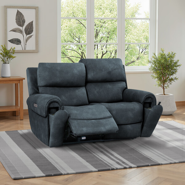 Dexter Shadow Fabric Sofas - 2 Seater Recliner with Power Headrests - Ezra Range - Oak Furnitureland